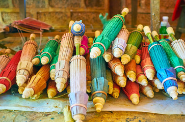 Sticker - Handmade paper umbrellas, Pindaya, Myanmar