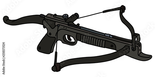 The vectorized hand drawing of a modern black sport crossbow Tableau sur Toile