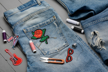 sewing embroidered patch to denim