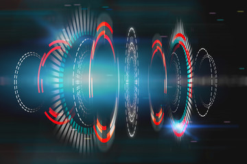 Poster - Abstract digital round button on space backdrop.