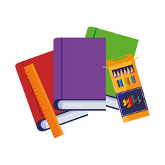 Sticker - pile text books with rule and colors pencils box