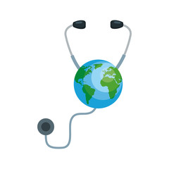 Wall Mural - earth planet with stethoscope cardio device