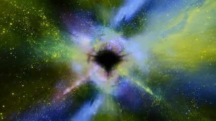 Wall Mural - Light, stars and galaxies stream into a black hole in space (Loop).