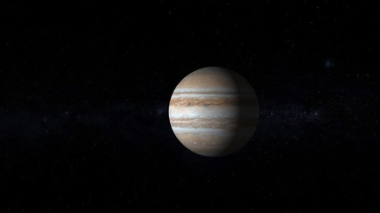 Wall Mural - Space travel in solar system to Jupiter, two moons orbiting around giant planet. Contains public domain image by Nasa