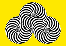 Infinity Symbol Of Interlaced Circles. Impossible Shape On Color Background. Optical Illusion With Striped Lines. Black White Stripes Of Circle.