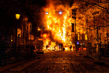 Valencian Falla burning in a street