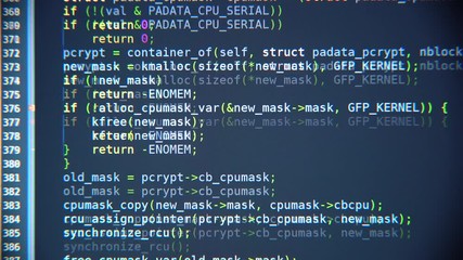 the program code scrolls on the computer screen