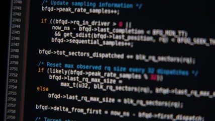 Wall Mural - the program code scrolls on the computer screen
