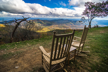 Wall Mural - mountain views at sunset from lawn chair