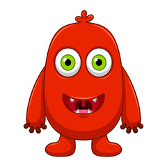 Cute little red cartoon monster on white background