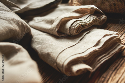 Cuadros en Lienzo Natural fabrics from organic colors of flax and cotton in rolls, homespun textile handmade