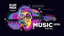 Summer Colorful Art And Music Festival Banner And Cover Template For Event, Magazine, And Web Banner.