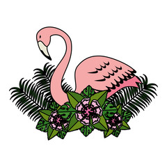 Canvas Print - elegant flamingo bird with floral decoration