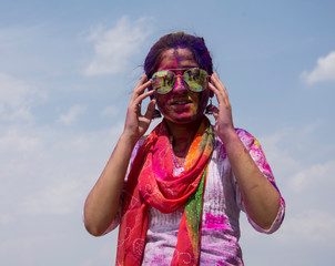 Wall Mural - holi, celebration, festival, India, colours, colourful, portrait, model, women,beautiful,spring,fun,happy