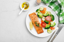 Baked Salmon Fillet With Broccoli And Vegetables Mix.
