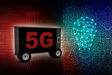 Poster - 3d rendering 5G Network mobile with data