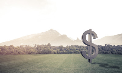 Wall Mural - Money making and wealth concept presented by stone dollar symbol on green grass