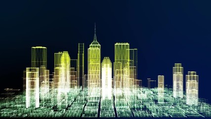 Wall Mural - Future cyber business city and city energy technology concept, neon color city architecture model color changing, 3D Rendering for presentation