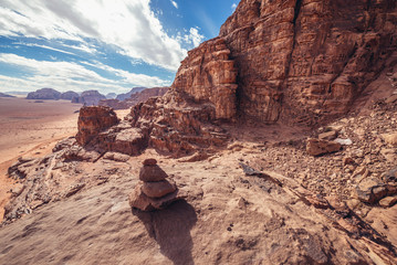 Poster - Rocks above Lawrence Haouse in Wadi Rum also known as Valley of light or Valley of sand in Jordan