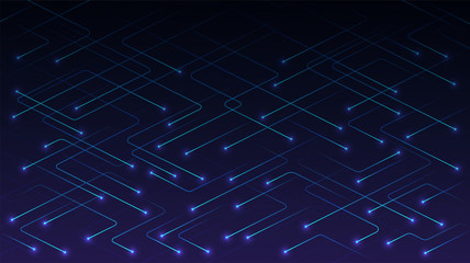 Fototapete - Vector technology lines with glowing particles on blue background. Concept of high-tech digital AI technology , communications, science techno design.