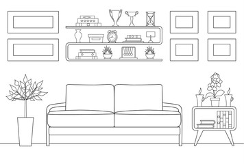 Wall Mural - Outline style reception room. Schematic vector sketch.