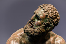 Detail Of A Face Of An Ancient Roman Bronze Statue