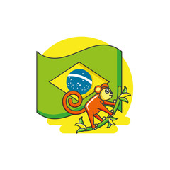 Wall Mural - flag of brazil with monkey animal