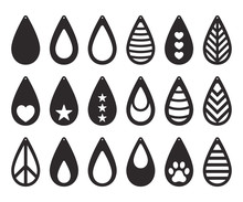 Earrings Collection. Tear Drop Earrings With Patterns. Pendant. Laser Cut Template. Jewelry Making. Vector