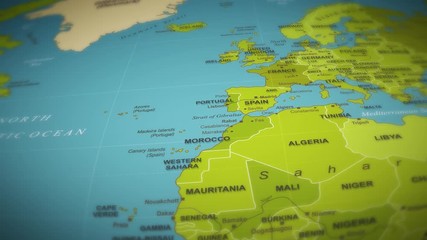 Wall Mural - World Map Flight Over Background/4k animation of a world map travel background flight over with ocean, countries and cities names