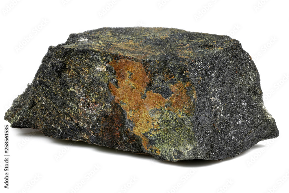 uranium ore (pitchblende with uranophane) from Australia isolated on white background - obrazy, fototapety, plakaty 
