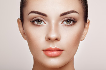 Wall Mural - beautiful woman with extreme long false eyelashes. eyelash extensions. makeup, cosmetics. beauty, sk