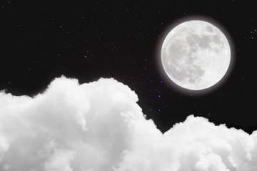 Wall Mural - full moon in space over stars with cloudscape background.