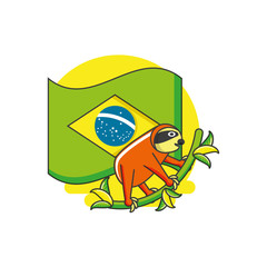 Wall Mural - flag of brazil with sloth animal