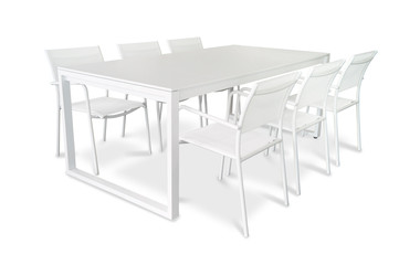 Wall Mural - garden dining table with chairs on a white background