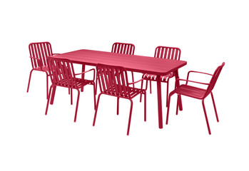 Wall Mural - garden dining table with chairs on a white background