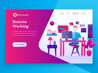 Remote Working landing page. Modern flat design illustration concept of Marketing Strategy for banner and website. Freelance worker vector illustration - Vector
