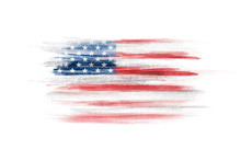 The USA Flag Painted On White Paper With Watercolor