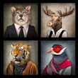 Animals in clothes on vintage style. People with heads of animals. Concept graphic, photo manipulation for cover, advertising, prints on clothing and other.