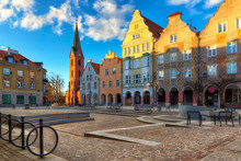 Panorama Of The Old Town In Olsztyn.  Evangelical Church Of Christ The Savior In Background. Warmia, Poland.