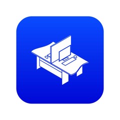 Poster - Double office table icon blue vector isolated on white background