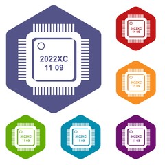 Poster - System microchip icons vector colorful hexahedron set collection isolated on white