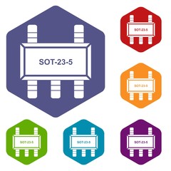 Poster - Military microchip icons vector colorful hexahedron set collection isolated on white