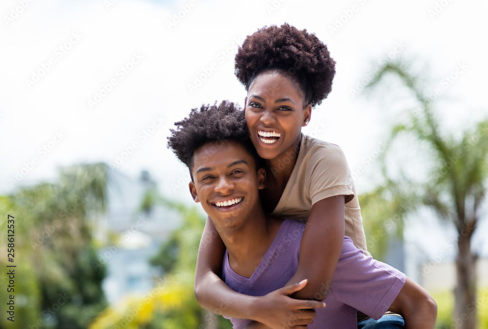 Happy african american love couple - obrazy, fototapety, plakaty 