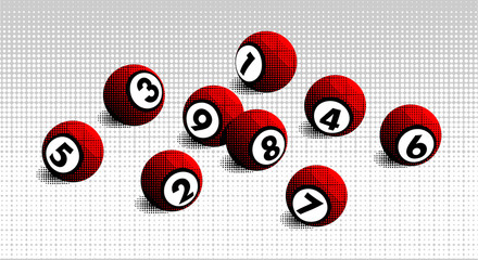 Wall Mural - Vector halftone lottery bingo ball number from 1 to 9