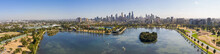 Panoramic View Of The Beautiful City Of Melbourne From Albert Park Lake