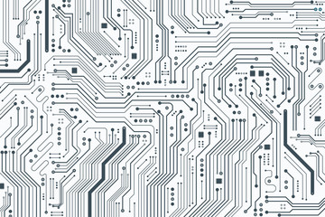 Poster - flat microelectronics circuits board background.