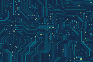Poster - flat microelectronics circuits board background.