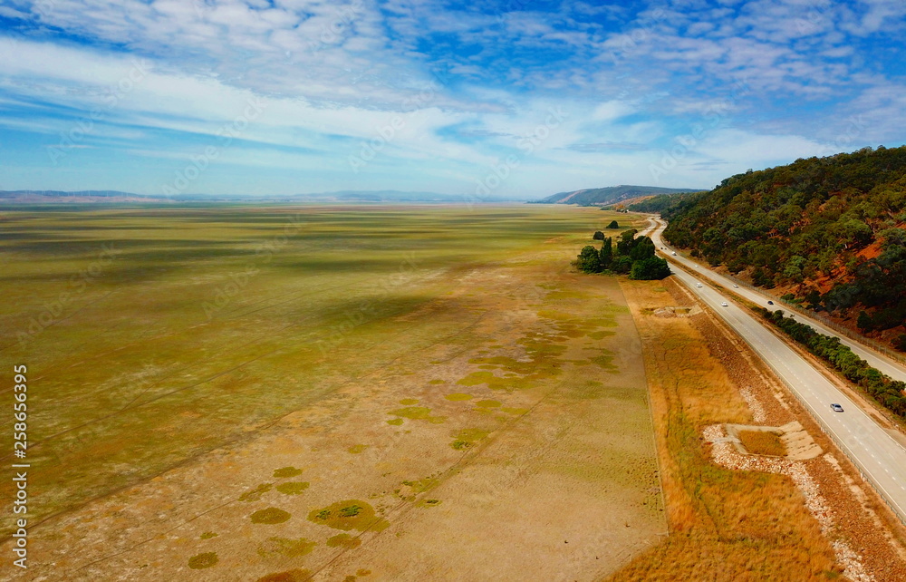 Empty Ribers Stock-Foto „Empty Lake George nestled between farmland and Federal ...
