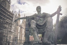 Vintage Image, Statue Of Roman Emperor Constantine The Great With Blue Sky, York City, UK