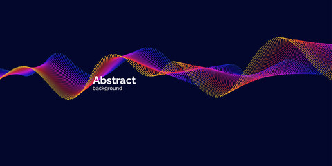 Poster - Vector abstract background with dynamic waves, line and particles.